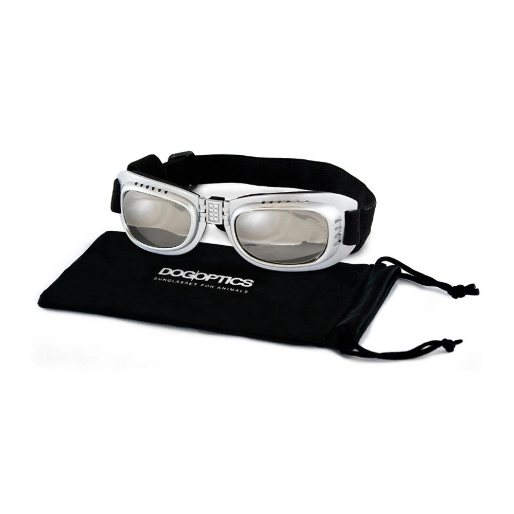 Dogoptics Hondenzonnebril Biker - Silver Frame & Mirror Lens 3 Dogoptics Hondenzonnebril Biker - Silver Frame & Mirror Lens - Afbeelding 3